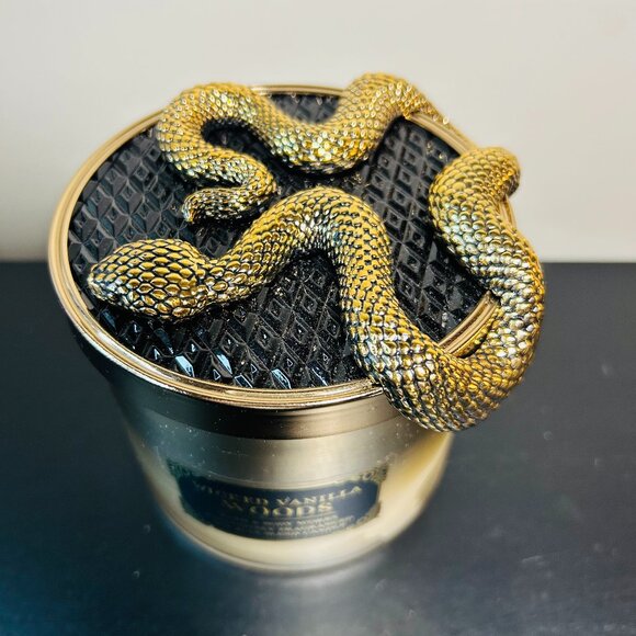 Bath & Body Works Wicked Vanilla Woods 3-Wick Candle With Decorative Snake Lid - Picture 1 of 5